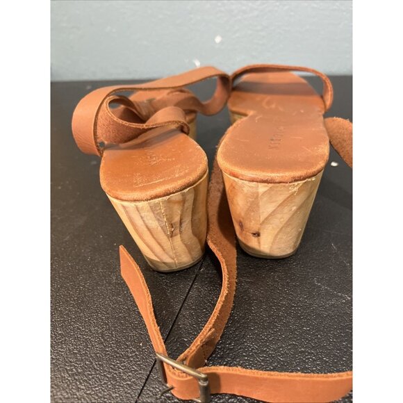 Nisolo Wedge Sandals Womens 9 Tan Leather Sarita Platform Wood Grain Boho Beachy - Picture 4 of 7